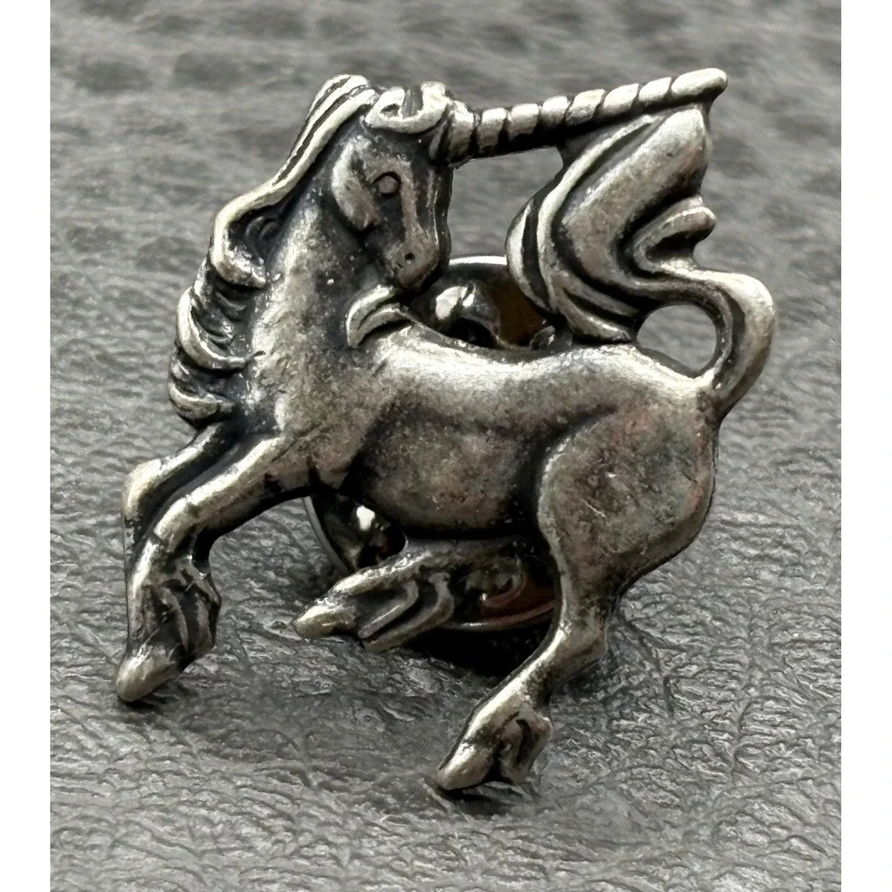 Vintage Unicorn Horse Tie Tack Lapel Pin Silver Tone